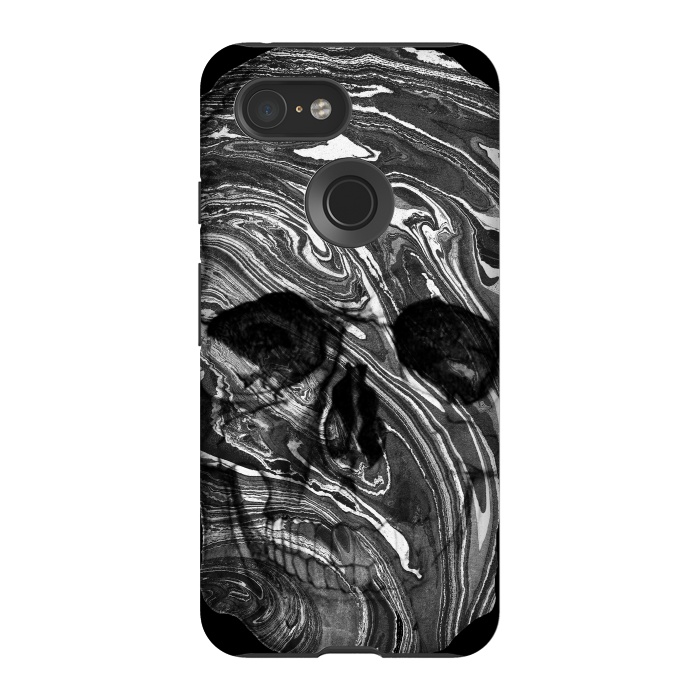 Pixel 3 StrongFit Black and white marble skull - Halloween by Oana 