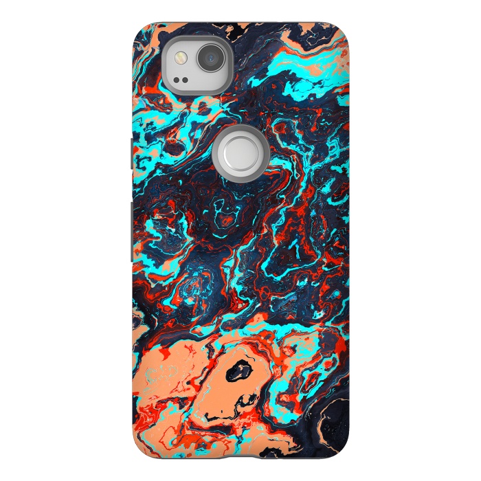 Pixel 2 StrongFit Black Marble Colorful Waves by Art Design Works