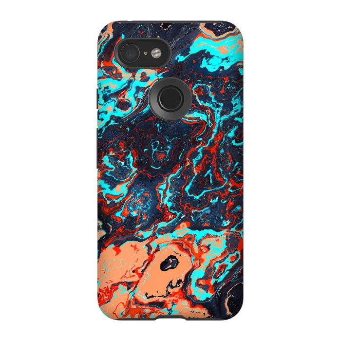 Pixel 3 StrongFit Black Marble Colorful Waves by Art Design Works