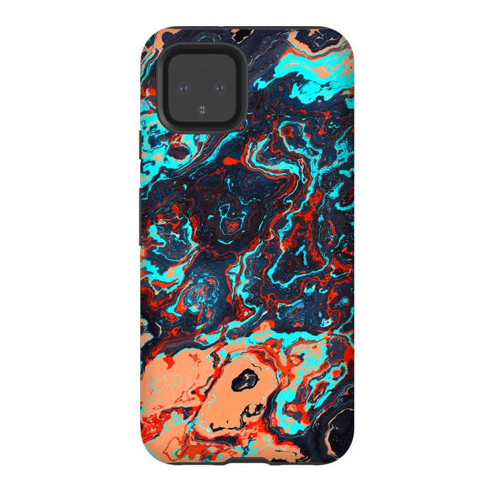 Pixel 4 StrongFit Black Marble Colorful Waves by Art Design Works