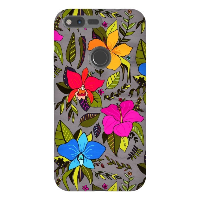 Pixel XL StrongFit Tropical Floral On Grey  by Tigatiga
