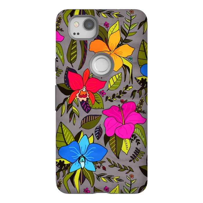 Pixel 2 StrongFit Tropical Floral On Grey  by Tigatiga