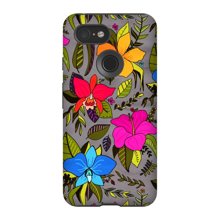 Pixel 3 StrongFit Tropical Floral On Grey  by Tigatiga