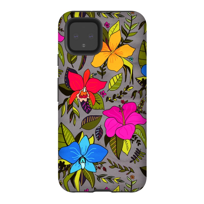 Pixel 4 StrongFit Tropical Floral On Grey  by Tigatiga