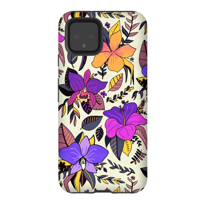 Pixel 4 StrongFit Sunset Tropical Floral by Tigatiga