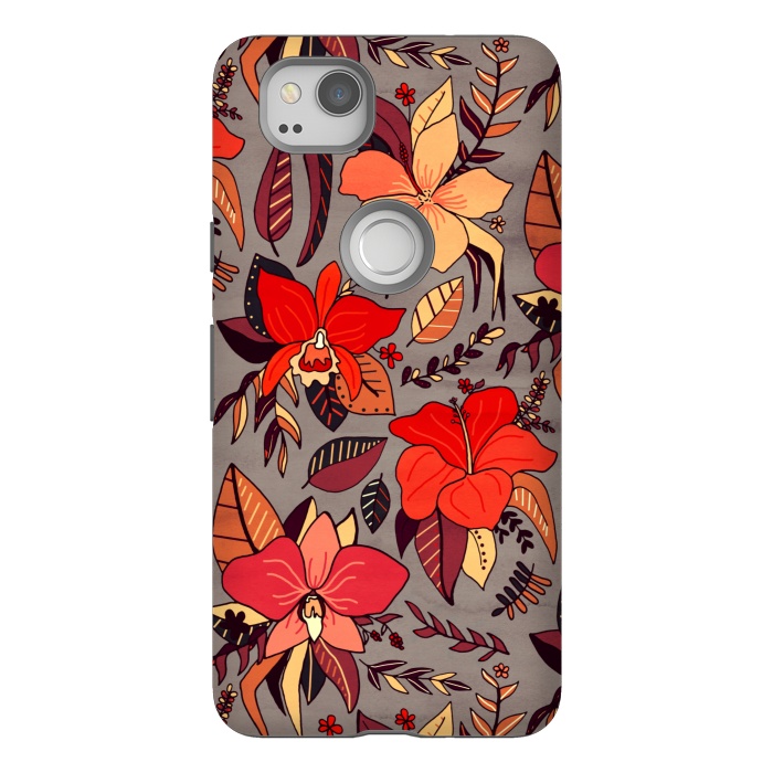 Pixel 2 StrongFit Red Tropical Floral by Tigatiga