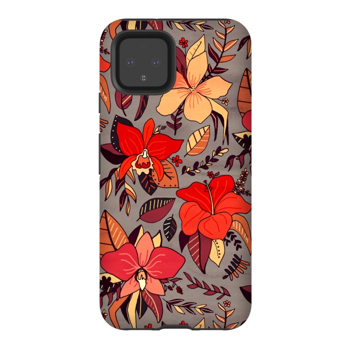 Pixel 4 StrongFit Red Tropical Floral by Tigatiga