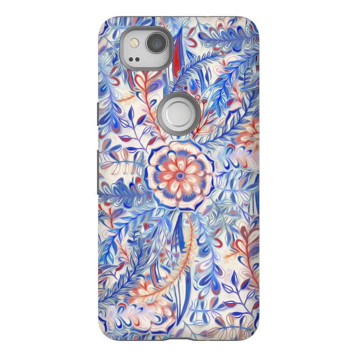 Pixel 2 StrongFit Boho Flower Burst in Red and Blue by Micklyn Le Feuvre