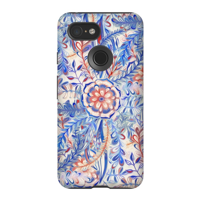 Pixel 3 StrongFit Boho Flower Burst in Red and Blue by Micklyn Le Feuvre