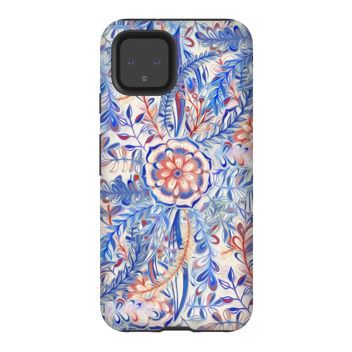 Pixel 4 StrongFit Boho Flower Burst in Red and Blue by Micklyn Le Feuvre