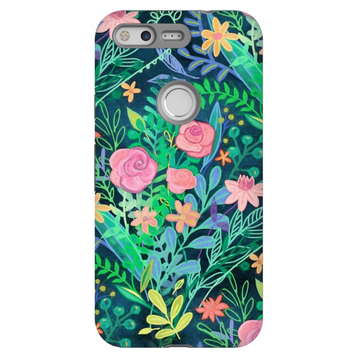 Pixel StrongFit Bright Floral Posie on Dark Green by Micklyn Le Feuvre