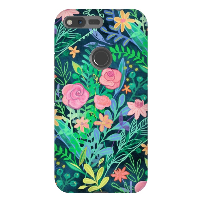 Pixel XL StrongFit Bright Floral Posie on Dark Green by Micklyn Le Feuvre