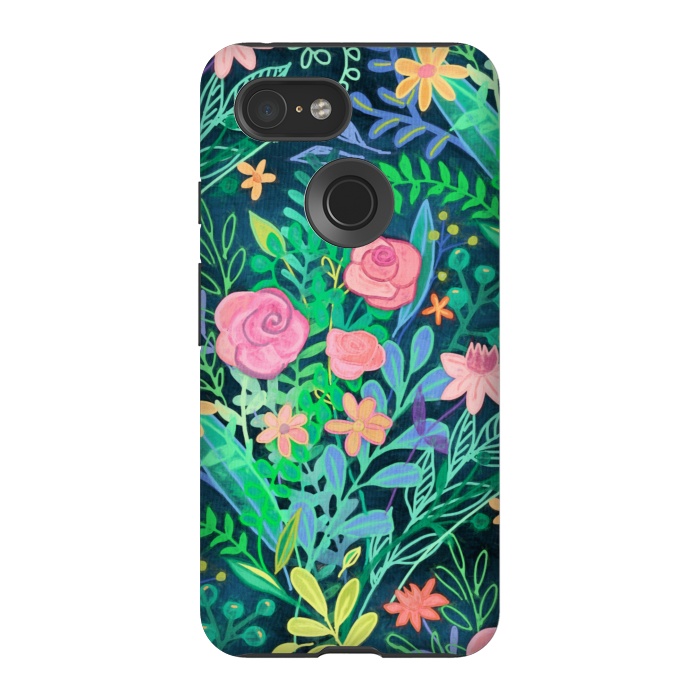 Pixel 3 StrongFit Bright Floral Posie on Dark Green by Micklyn Le Feuvre