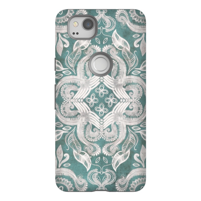 Pixel 2 StrongFit Dirty Denim Boho Pattern in Teal and Grey by Micklyn Le Feuvre
