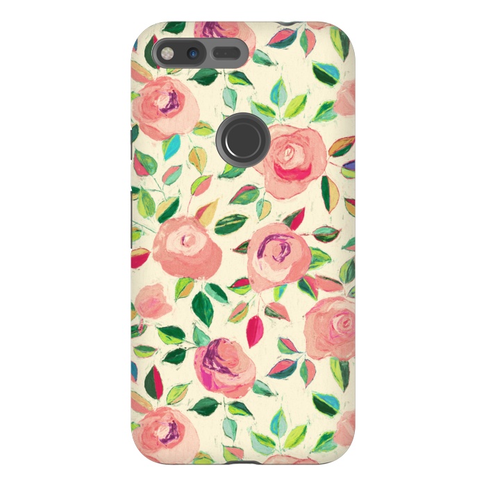 Pixel XL StrongFit Pink and Peach Rose Pattern in Pastels by Micklyn Le Feuvre