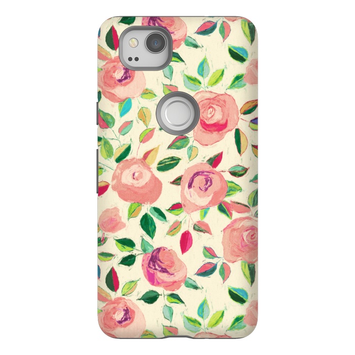 Pixel 2 StrongFit Pink and Peach Rose Pattern in Pastels by Micklyn Le Feuvre