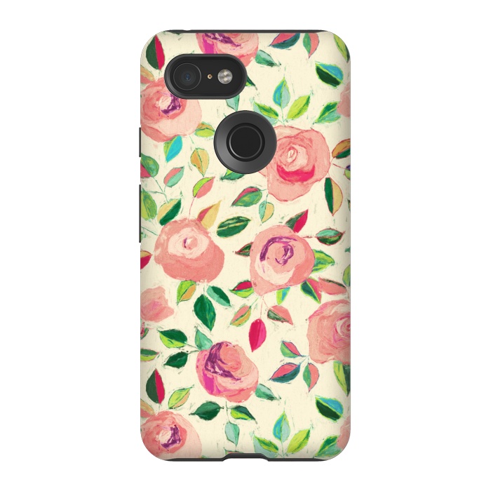 Pixel 3 StrongFit Pink and Peach Rose Pattern in Pastels by Micklyn Le Feuvre
