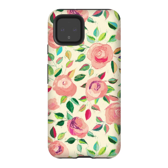 Pixel 4 StrongFit Pink and Peach Rose Pattern in Pastels by Micklyn Le Feuvre