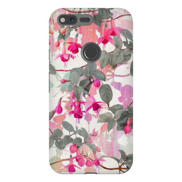 Pixel XL StrongFit Painted Fuchsia Floral in Pink and Grey  by Micklyn Le Feuvre