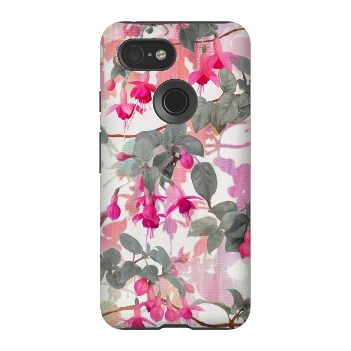 Pixel 3 StrongFit Painted Fuchsia Floral in Pink and Grey  by Micklyn Le Feuvre