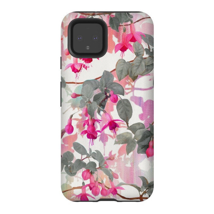 Pixel 4 StrongFit Painted Fuchsia Floral in Pink and Grey  by Micklyn Le Feuvre