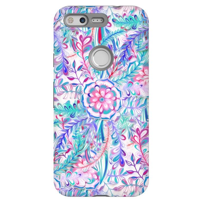 Pixel StrongFit Boho Flower Burst in Pink and Blue by Micklyn Le Feuvre