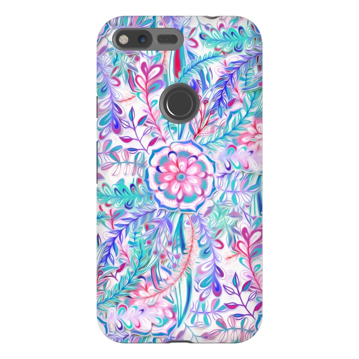 Pixel XL StrongFit Boho Flower Burst in Pink and Blue by Micklyn Le Feuvre