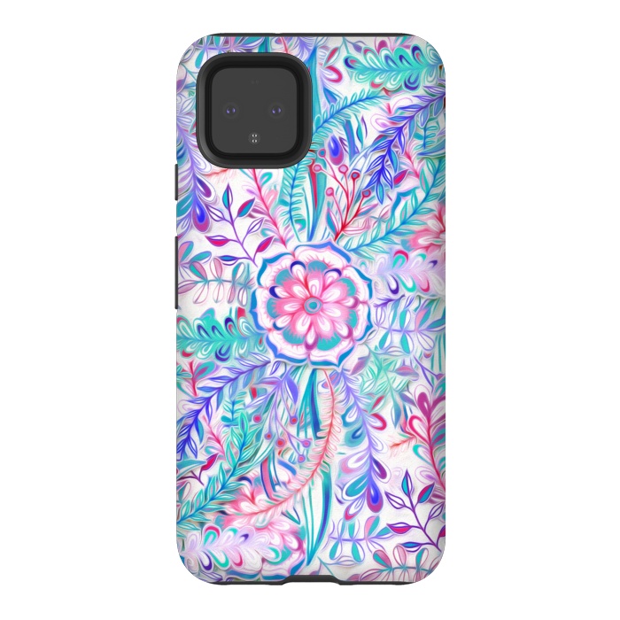 Pixel 4 StrongFit Boho Flower Burst in Pink and Blue by Micklyn Le Feuvre