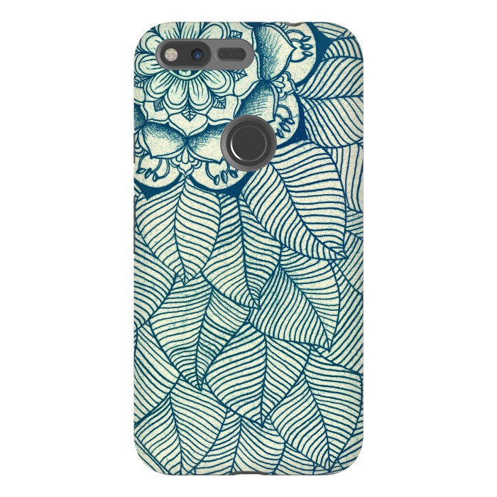 Pixel XL StrongFit Emerald Green, Navy & Cream Floral & Leaf doodle by Micklyn Le Feuvre