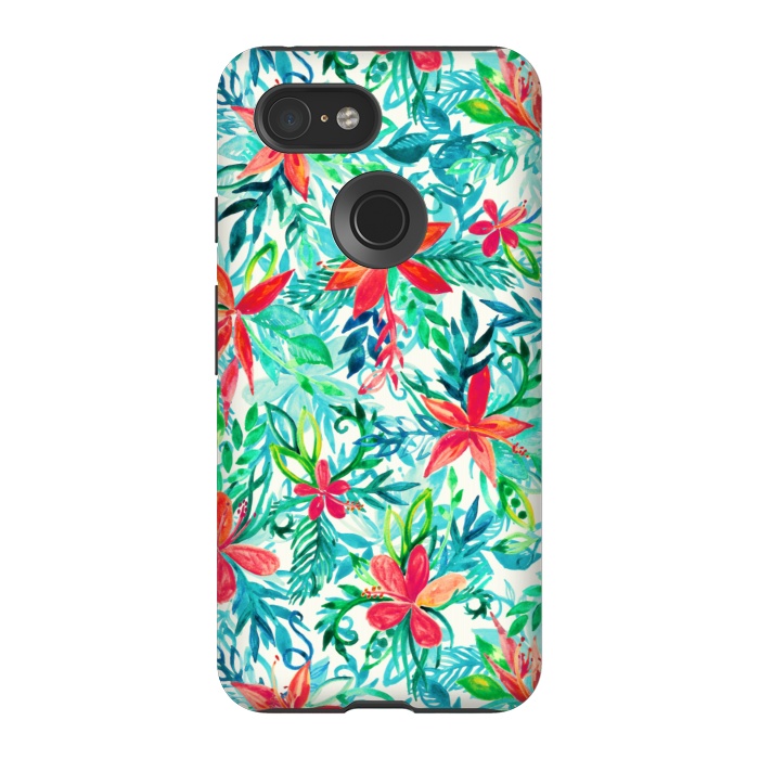 Pixel 3 StrongFit Tropical Jungle Watercolor Floral by Micklyn Le Feuvre