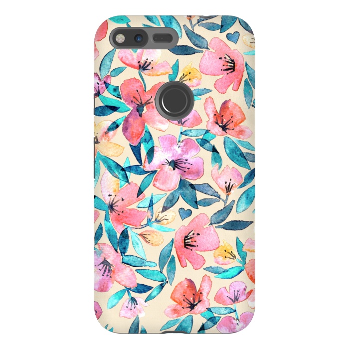 Pixel XL StrongFit Fresh Watercolor Floral on Cream  by Micklyn Le Feuvre