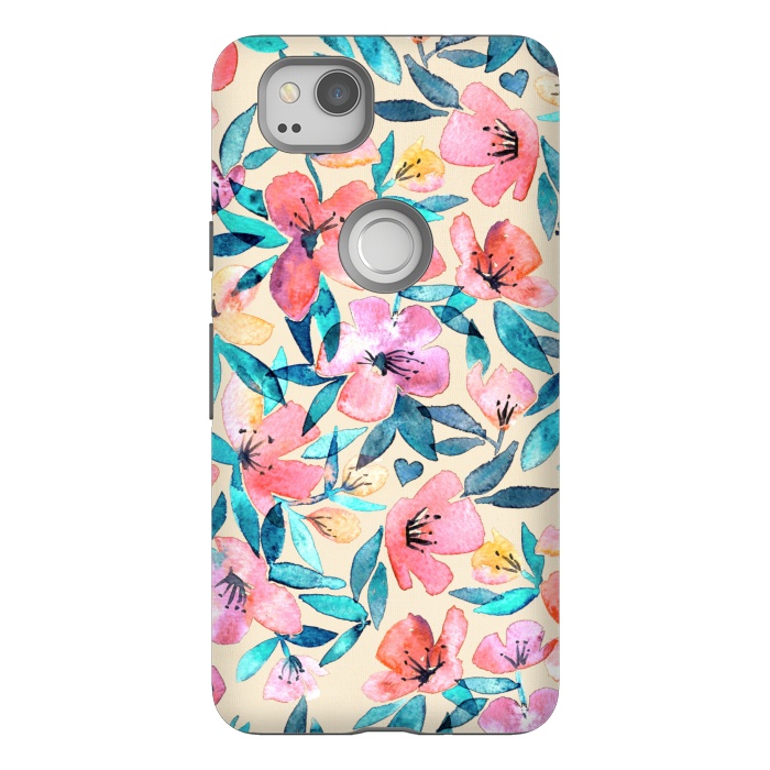 Pixel 2 StrongFit Fresh Watercolor Floral on Cream  by Micklyn Le Feuvre