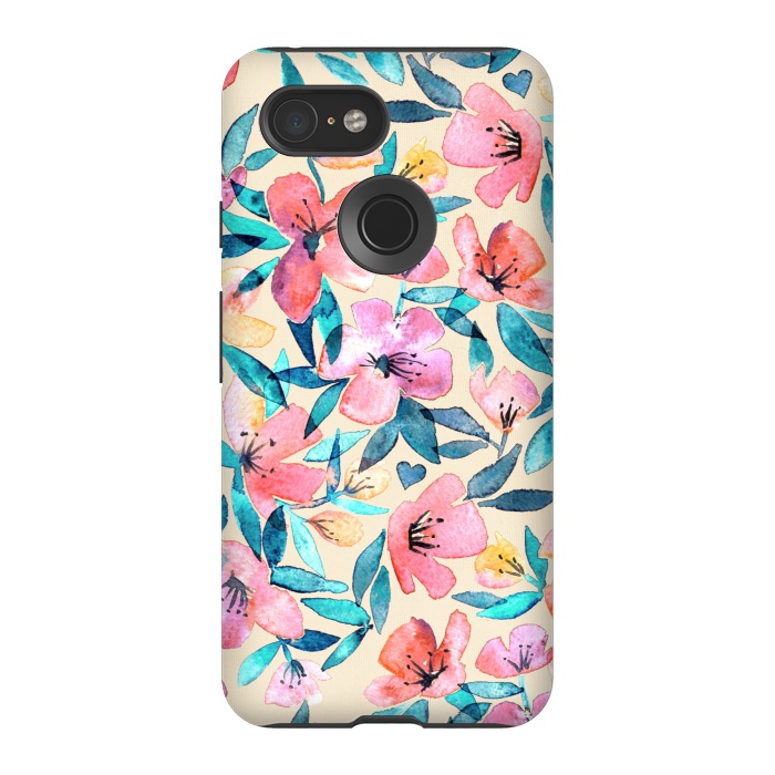 Pixel 3 StrongFit Fresh Watercolor Floral on Cream  by Micklyn Le Feuvre