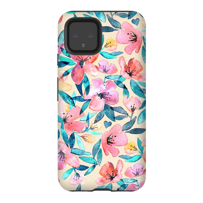 Pixel 4 StrongFit Fresh Watercolor Floral on Cream  by Micklyn Le Feuvre