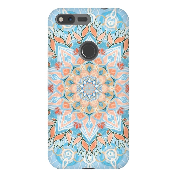 Pixel XL StrongFit Peach and Blue Pastel Mandala by Micklyn Le Feuvre