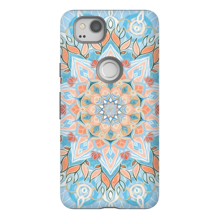 Pixel 2 StrongFit Peach and Blue Pastel Mandala by Micklyn Le Feuvre