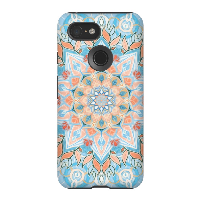 Pixel 3 StrongFit Peach and Blue Pastel Mandala by Micklyn Le Feuvre
