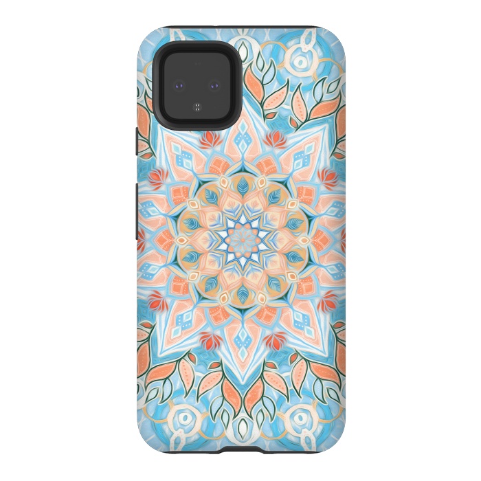 Pixel 4 StrongFit Peach and Blue Pastel Mandala by Micklyn Le Feuvre