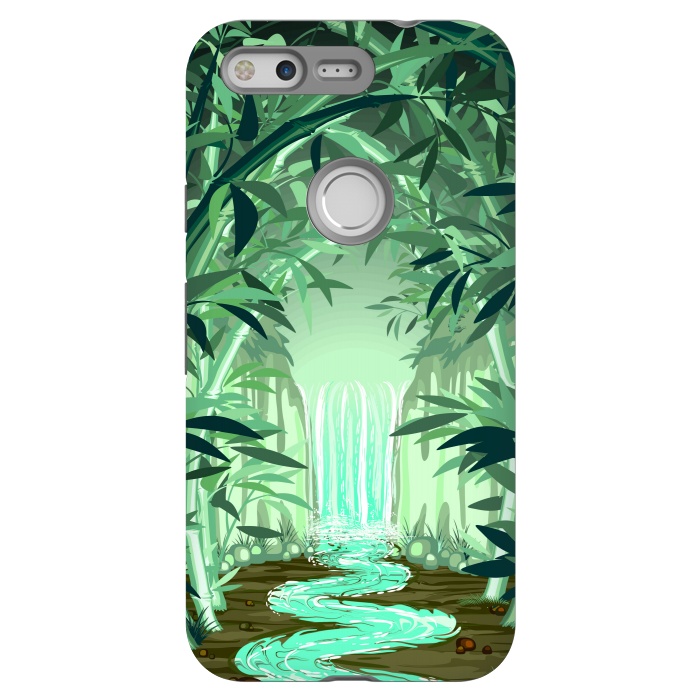 Pixel StrongFit Fluorescent Waterfall on Surreal Bamboo Forest  by BluedarkArt