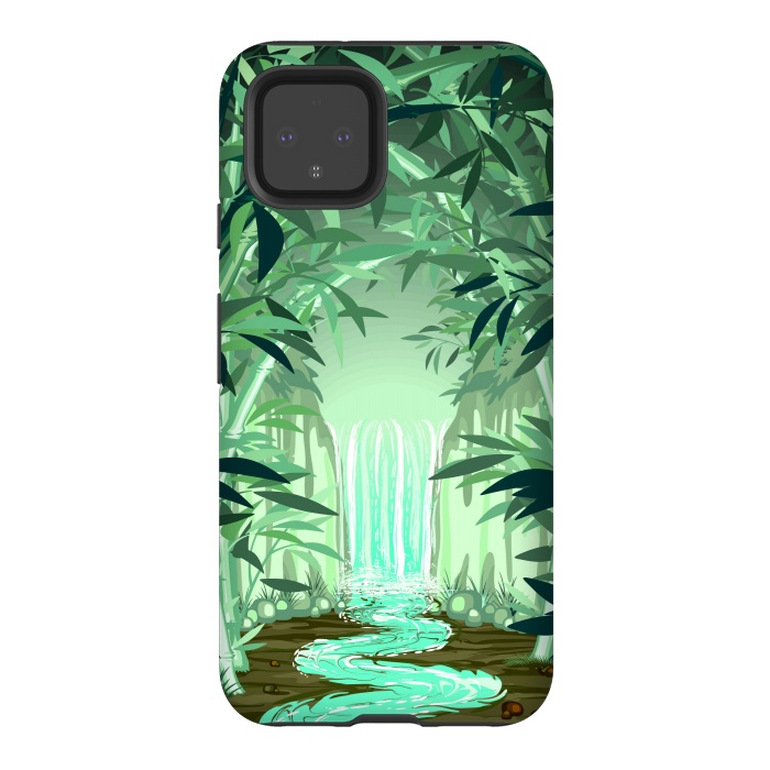 Pixel 4 StrongFit Fluorescent Waterfall on Surreal Bamboo Forest  by BluedarkArt