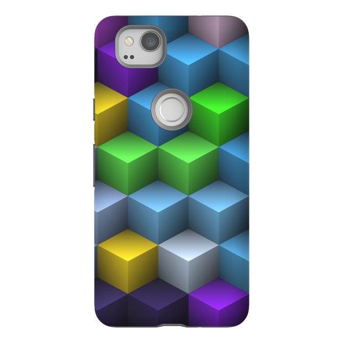 Pixel 2 StrongFit 3D Colorful Squares Pattern by Art Design Works