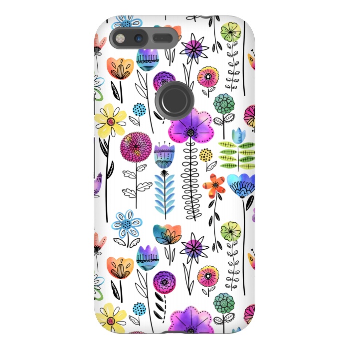 Pixel XL StrongFit Bright Watercolor and Line Art Flowers by Noonday Design