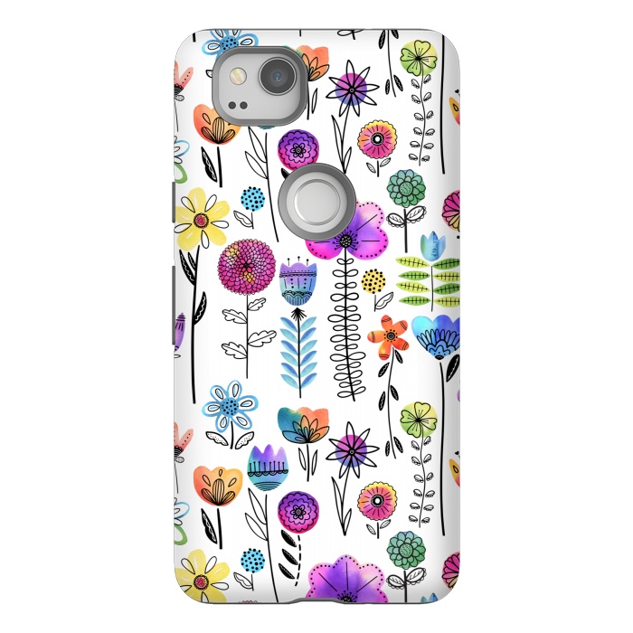 Pixel 2 StrongFit Bright Watercolor and Line Art Flowers by Noonday Design