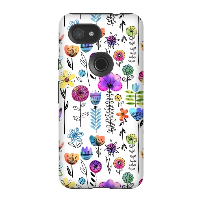 Pixel 3A StrongFit Bright Watercolor and Line Art Flowers by Noonday Design