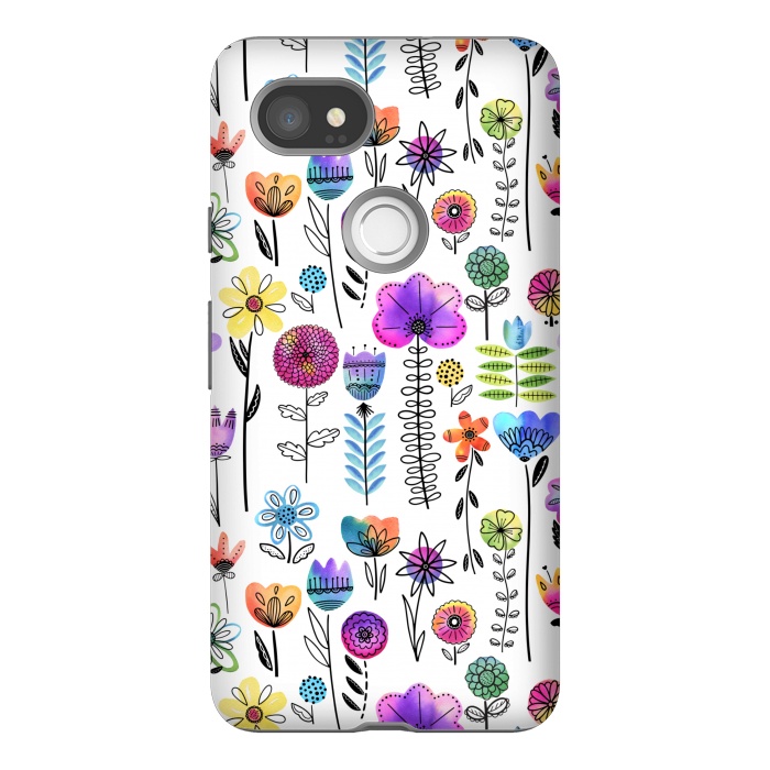 Pixel 2XL StrongFit Bright Watercolor and Line Art Flowers by Noonday Design