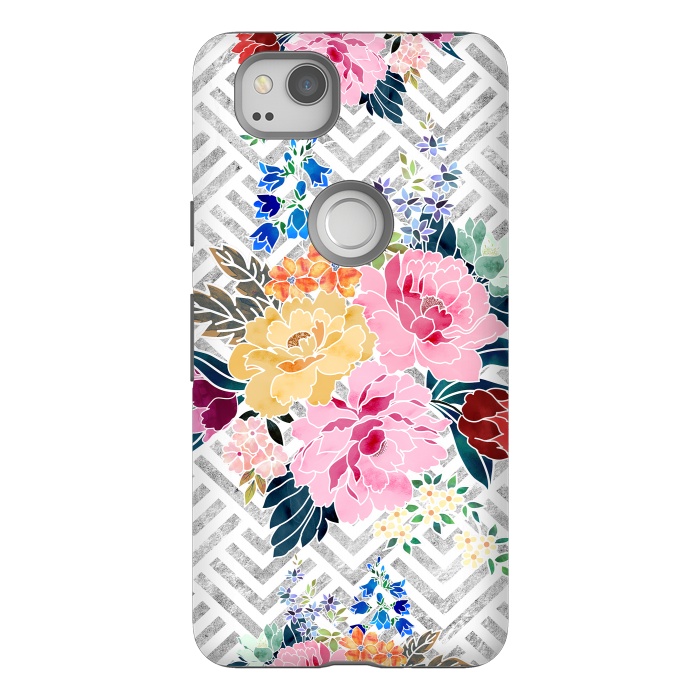 Pixel 2 StrongFit Pretty winter floral and diamond geometric design by InovArts