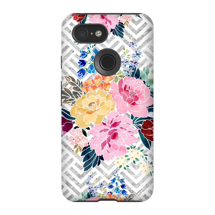 Pixel 3 StrongFit Pretty winter floral and diamond geometric design by InovArts