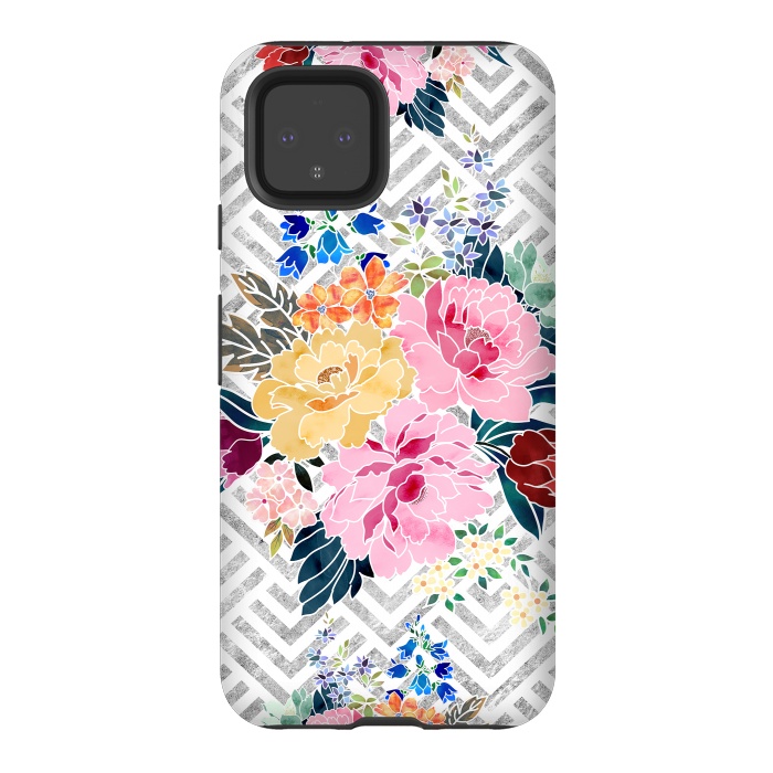 Pixel 4 StrongFit Pretty winter floral and diamond geometric design by InovArts