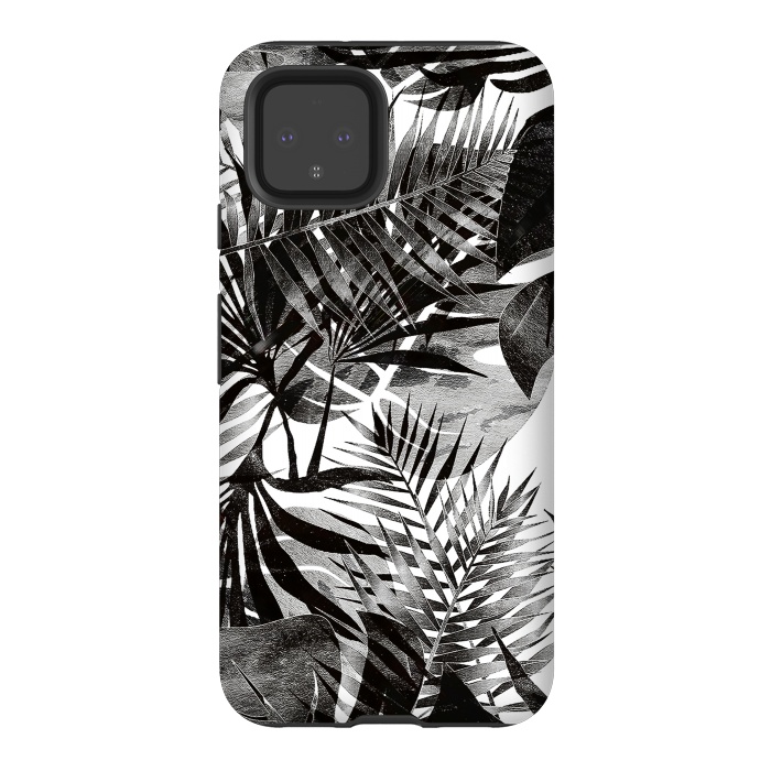 Pixel 4 StrongFit Black transparent tropical leaves - ficus and palm by Oana 