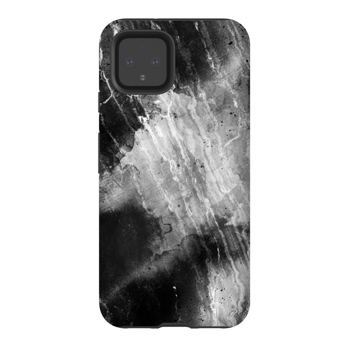Pixel 4 StrongFit Black gray faded marble painting by Oana 